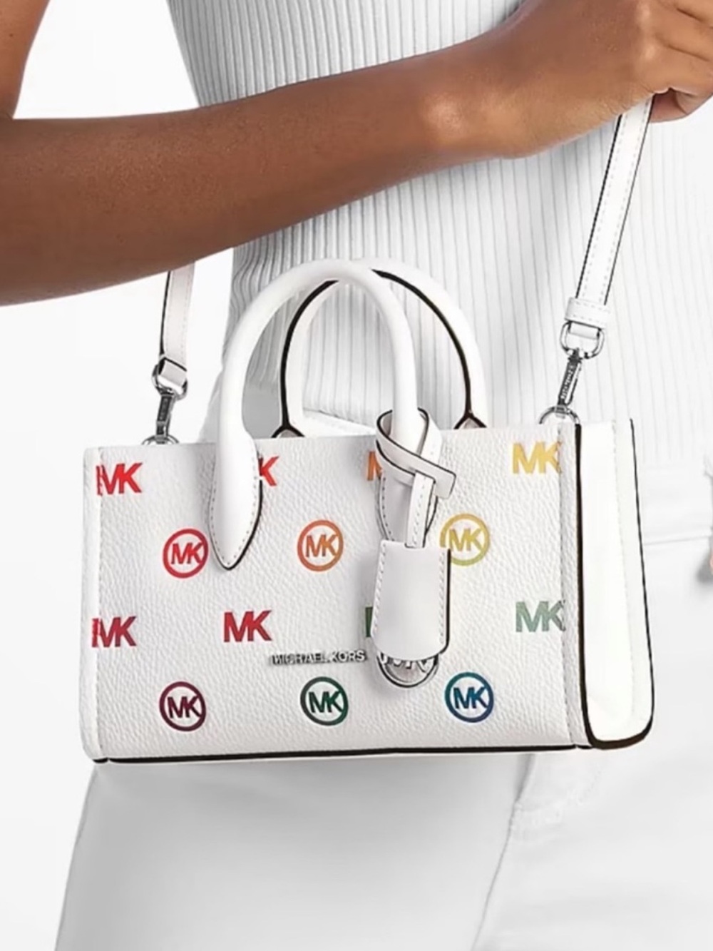 Michael Kors Mirella Small Rainbow Logo Embossed Convertible Crossbody Bag